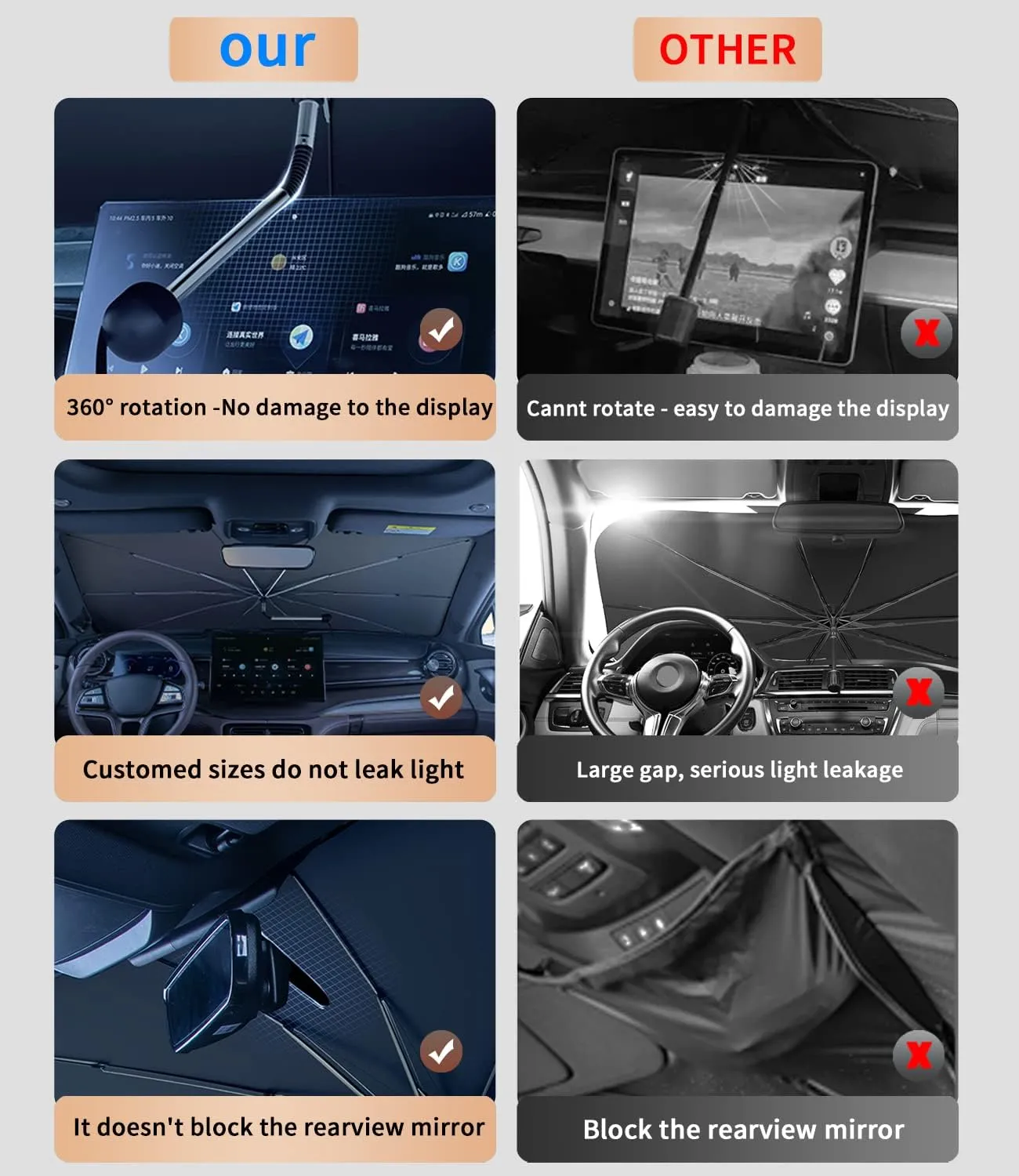 Custom-Fit for Buick Windshield Sun Shade Umbrella, 360°Rotation Bendable Car Umbrella Sunshade Cover UV Block Car Front Window, Designed for Buick Accessories (for Buick EXCELLE GX)