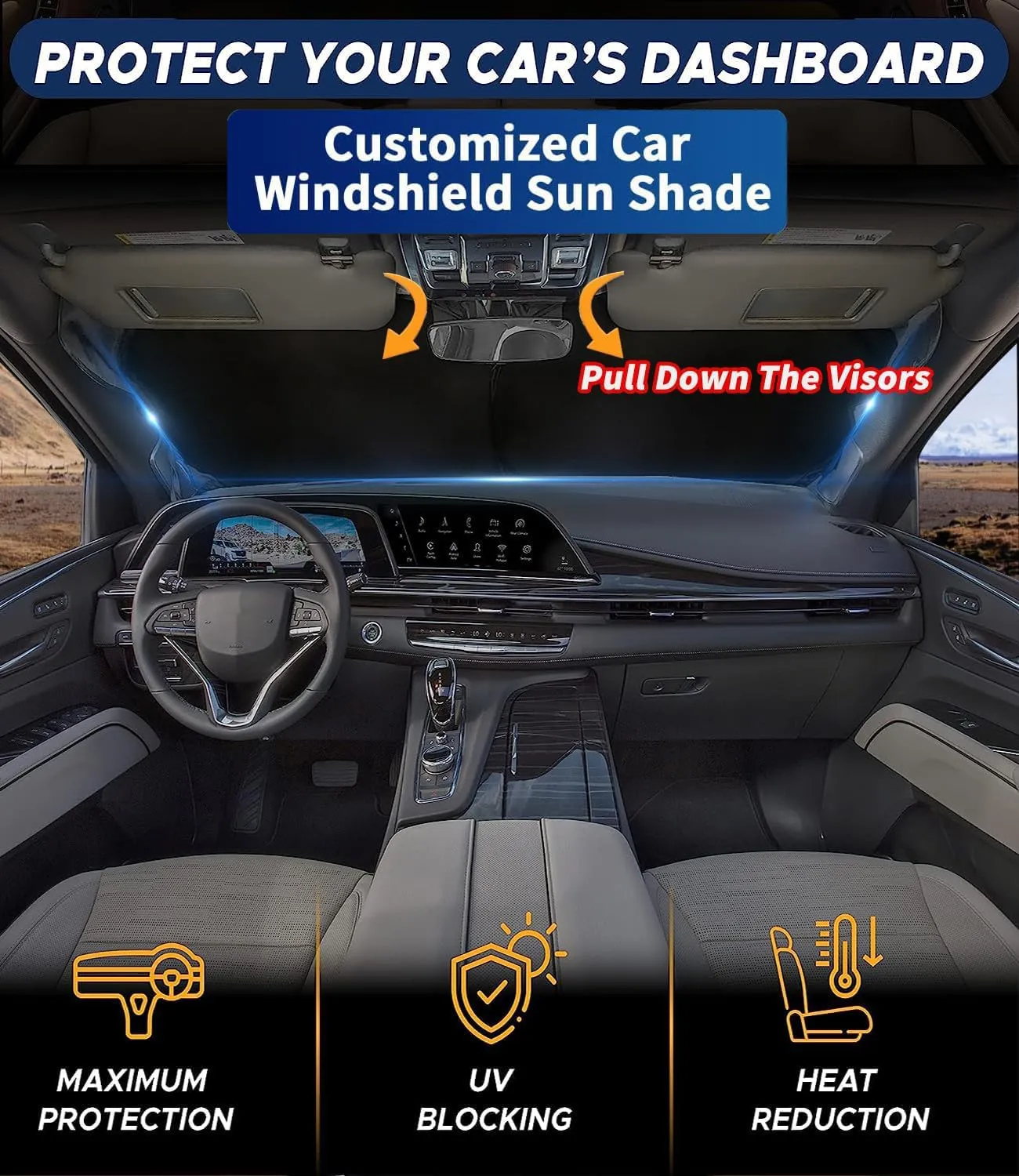 Custom-Fit for Lincoln Windshield Sun Shade, Car Sunshade Cover UV Block Car Front Window with Foldable Sun Shade Cover Protection Visor, Designed for Lincoln Accessories (for Lincoln Nautilus)