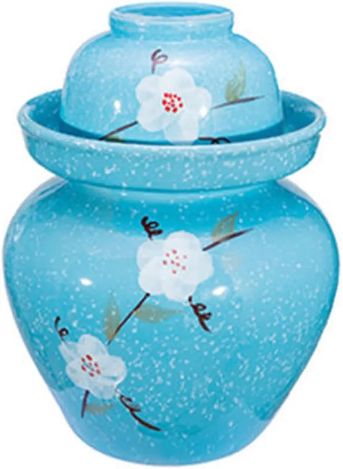 Cute Chinese Porcelain Pickling Jar, Blue Thicken Kimchi Pot with Lid Ceramic Food Storage Sealed Containers, Household Pickles Fermented Foods Turnip Cabbage Fermen 3KG