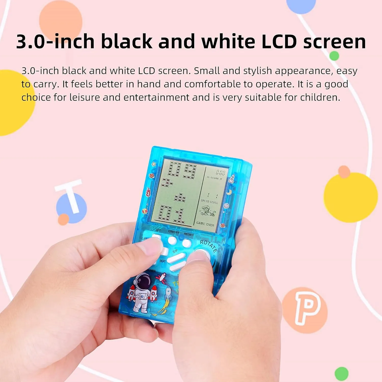 CZT Transparent Block Game Machine 23 Built-in Games Retro Children's Game Console Student Game Device Puzzle Handheld Console Electronic Brick Games Compact Portable Christmas Girl Gifts (Pink)