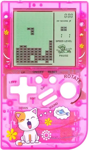 CZT Transparent Block Game Machine 23 Built-in Games Retro Children's Game Console Student Game Device Puzzle Handheld Console Electronic Brick Games Compact Portable Christmas Girl Gifts (Pink)