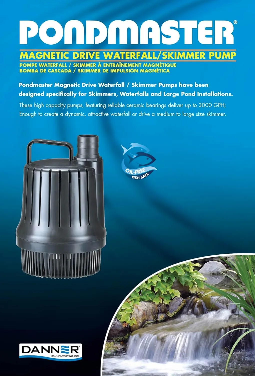 Danner Manufacturing, Inc., Pondmaster 3000 GPH Waterfall/Skimmer Pump, 02660