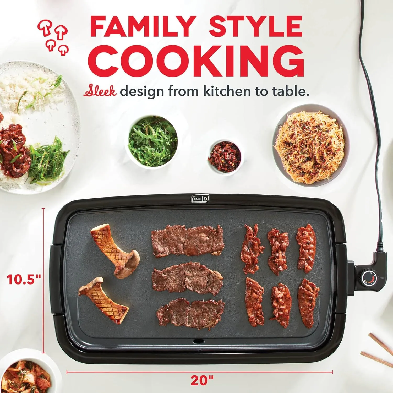 DASH Deluxe Everyday Electric Griddle with Dishwasher Safe Removable Nonstick Cooking Plate for Pancakes, Burgers, Eggs and more, Includes Drip Tray   Recipe Book, 20” x 10.5”, 1500-Watt - Aqua