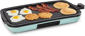 DASH Deluxe Everyday Electric Griddle with Dishwasher Safe Removable Nonstick Cooking Plate for Pancakes, Burgers, Eggs and more, Includes Drip Tray   Recipe Book, 20” x 10.5”, 1500-Watt - Aqua