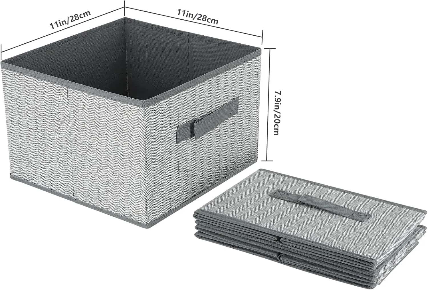 DAYARD Fabric Bins [3-Pack], Foldable Cube Baskets Storage Boxes for Shelves, Closet, Bookshelf, Nursery Organizer Containers, 11 x 11 x 8 inch Grey