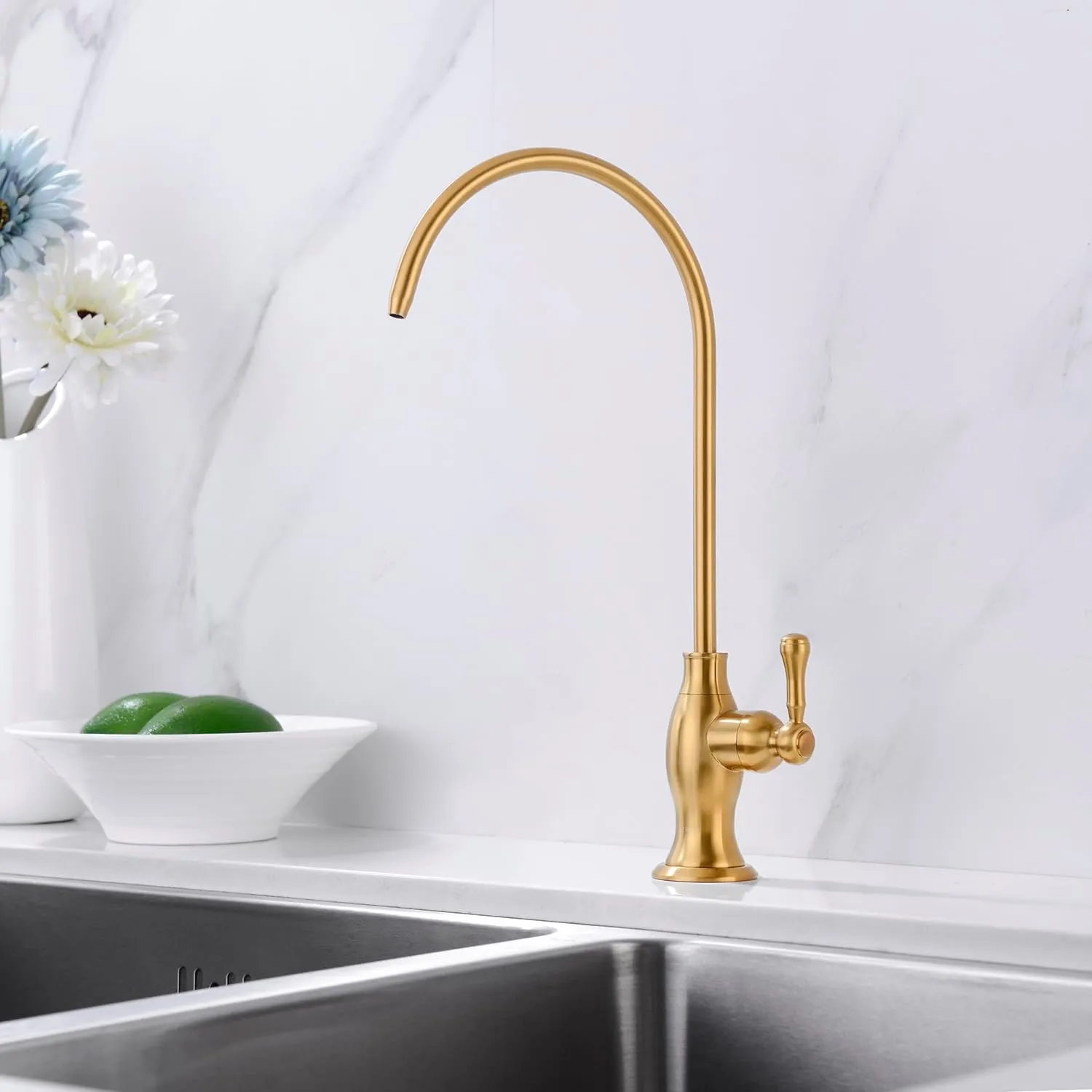 Delle Rosa Brushed Gold Drinking Water Faucet, Commercial Water Filtration Faucet for Under Sink Water Filter System