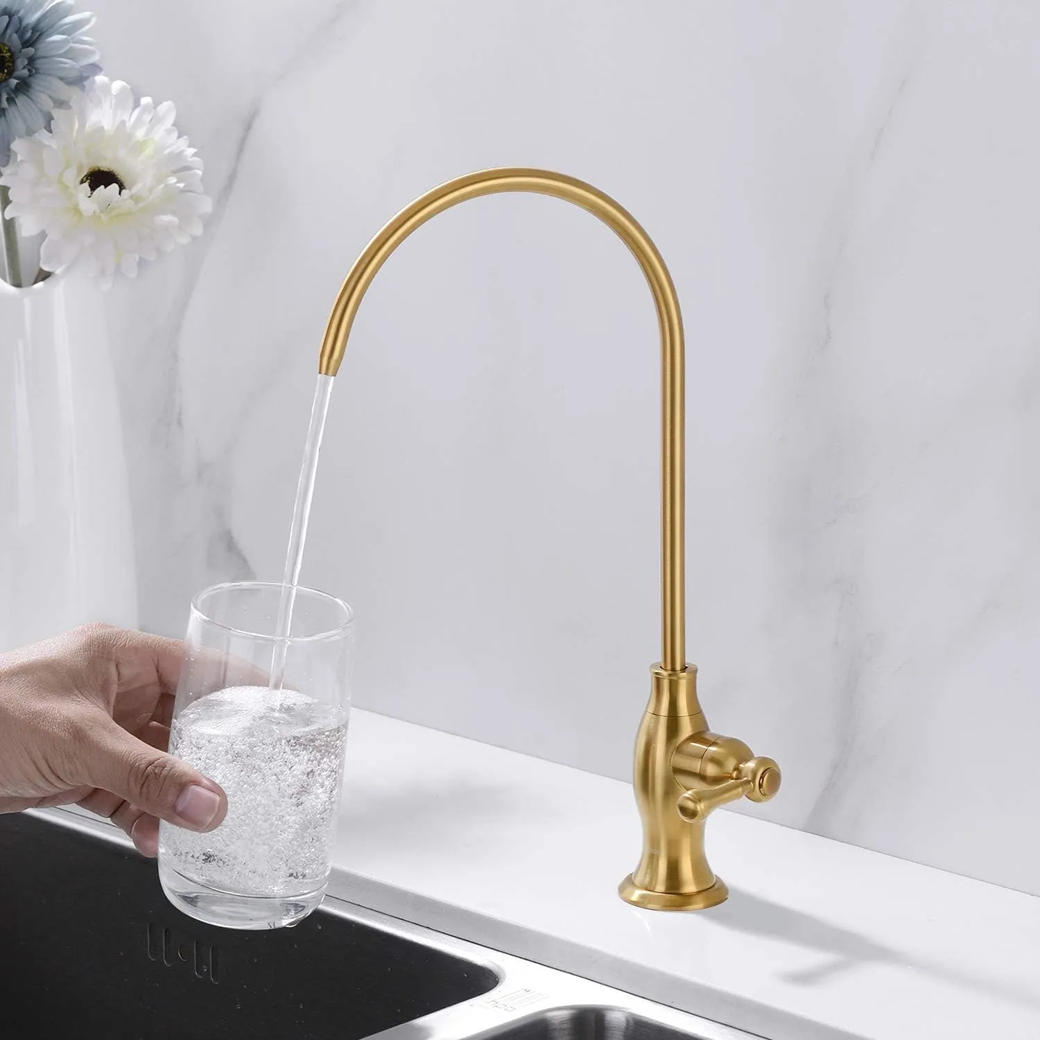 Delle Rosa Brushed Gold Drinking Water Faucet, Commercial Water Filtration Faucet for Under Sink Water Filter System