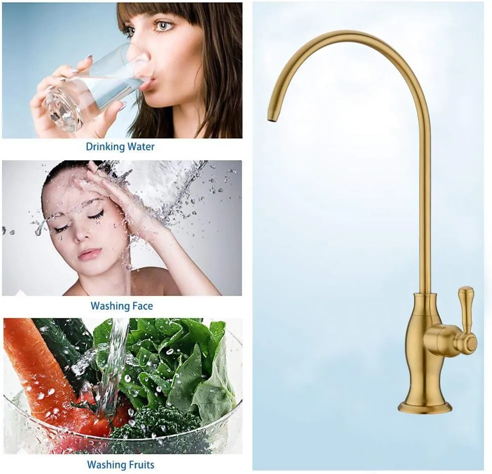 Delle Rosa Brushed Gold Drinking Water Faucet, Commercial Water Filtration Faucet for Under Sink Water Filter System