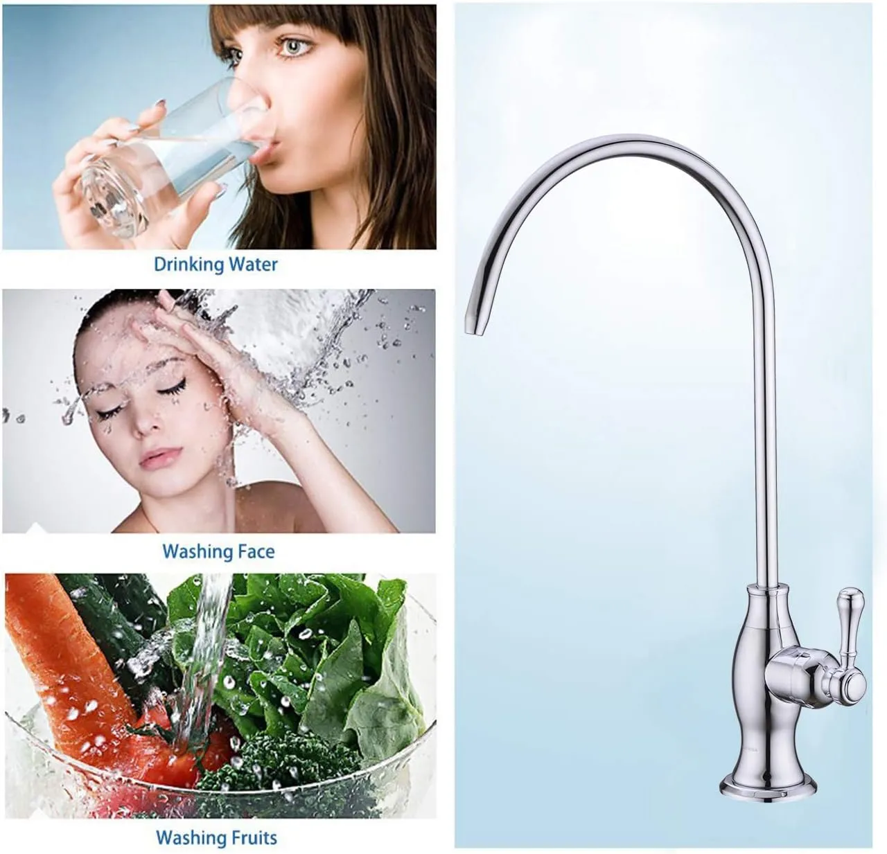 Delle Rosa Drinking Water Purifier Faucet, Commercial Water Filtration Faucet for Under Sink Water Filter System, Modern Best Brass Kitchen Bar Sink Drinking Water Faucet Chrome