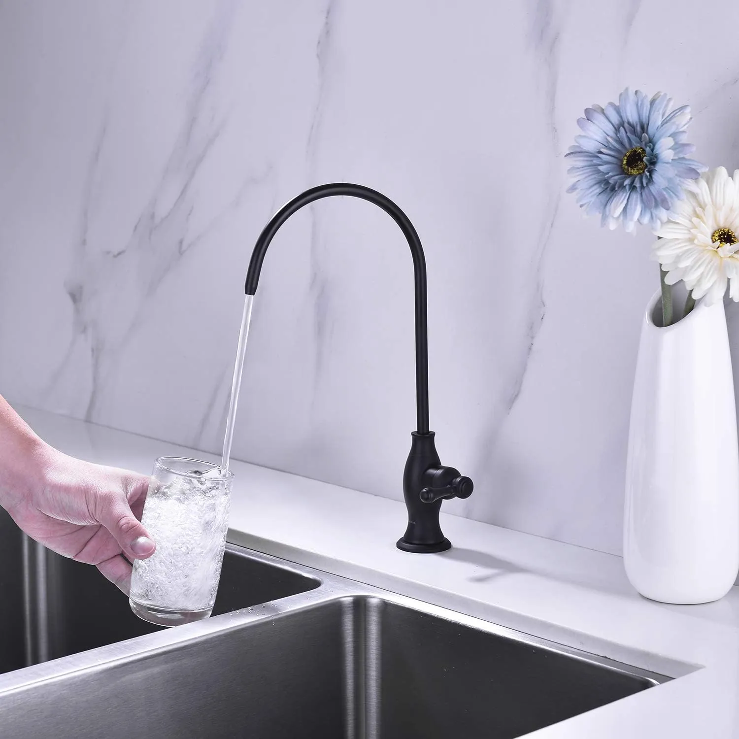 Delle Rosa Drinking Water Purifier Faucet, Commercial Water Filtration Faucet for Under Sink Water Filter System, Modern Best Brass Matte Black Kitchen Bar Sink Drinking Water Faucet