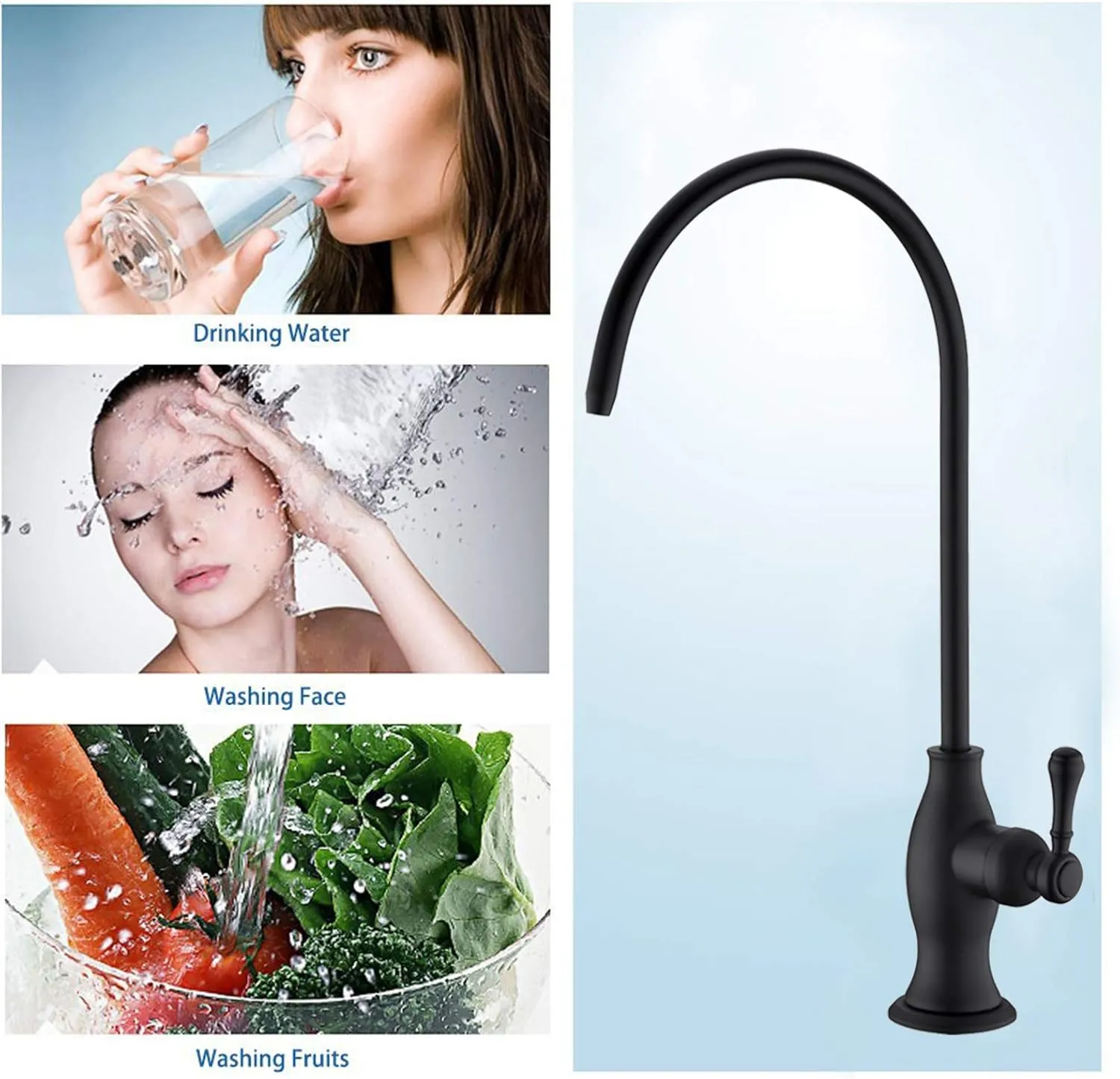 Delle Rosa Drinking Water Purifier Faucet, Commercial Water Filtration Faucet for Under Sink Water Filter System, Modern Best Brass Matte Black Kitchen Bar Sink Drinking Water Faucet