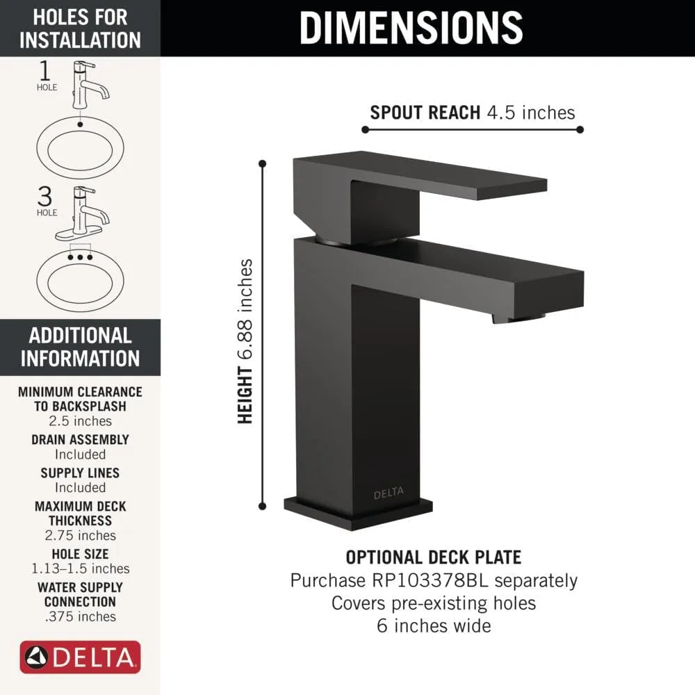Delta 567LF-BLGPM-PP Modern Bathroom Faucet, 1.0 GPM Water Flow, Matte Black