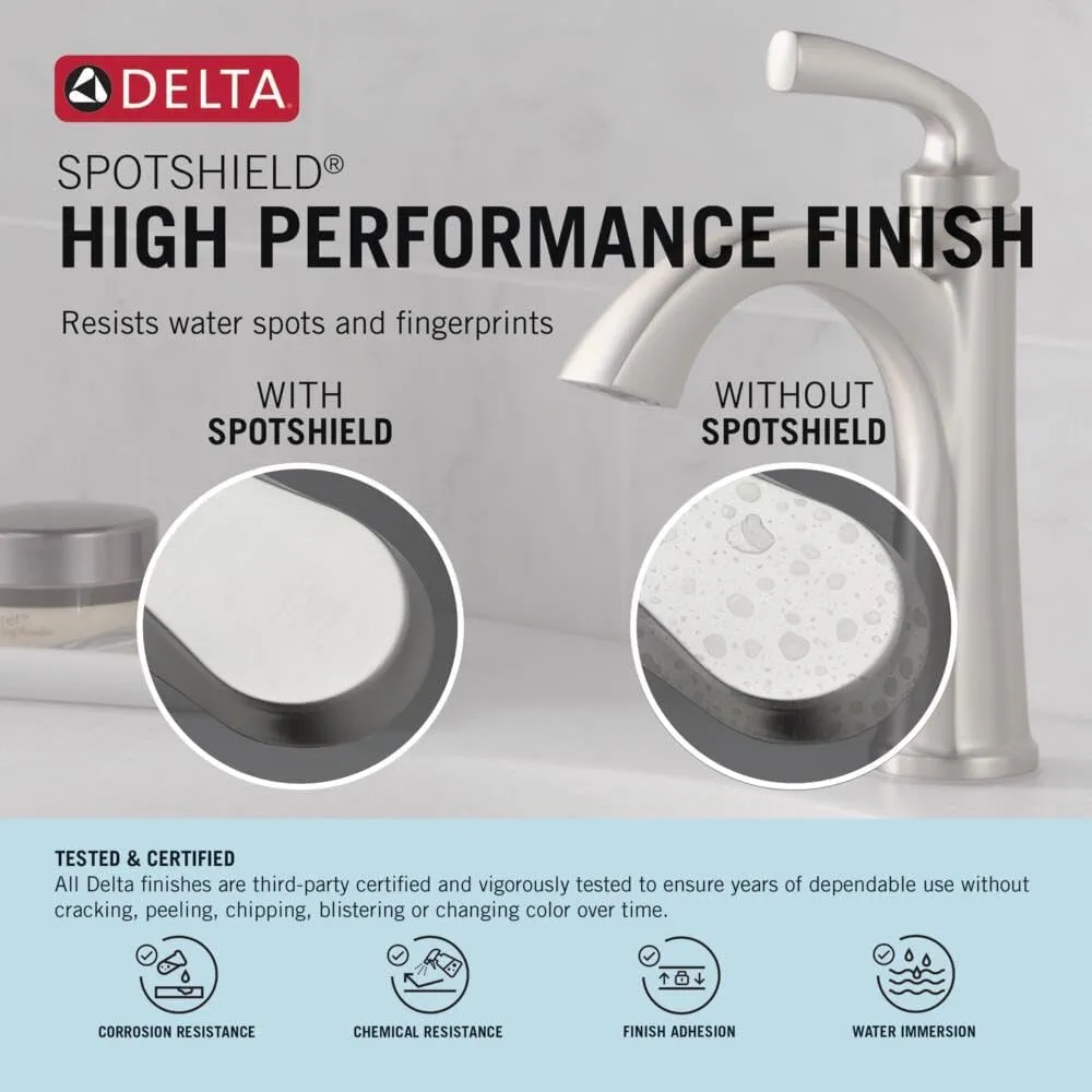 Delta Arvo Brushed Nickel Bathroom Faucet 1 Hole, Single Hole Bathroom Sink Faucet for Vanity, Push-Pop Drain Assembly, Spotshield Stainless 15840LF-SP