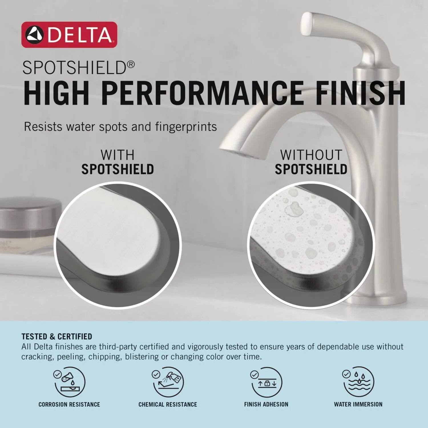 Delta Arvo Pull-Down Centerset Bathroom Faucet, Brushed Nickel High Arc 3-Hole Bathroom Sink Faucet with Sprayer, Push-Pop Drain Assembly, SpotShield Nickel 25840LF-SPPD