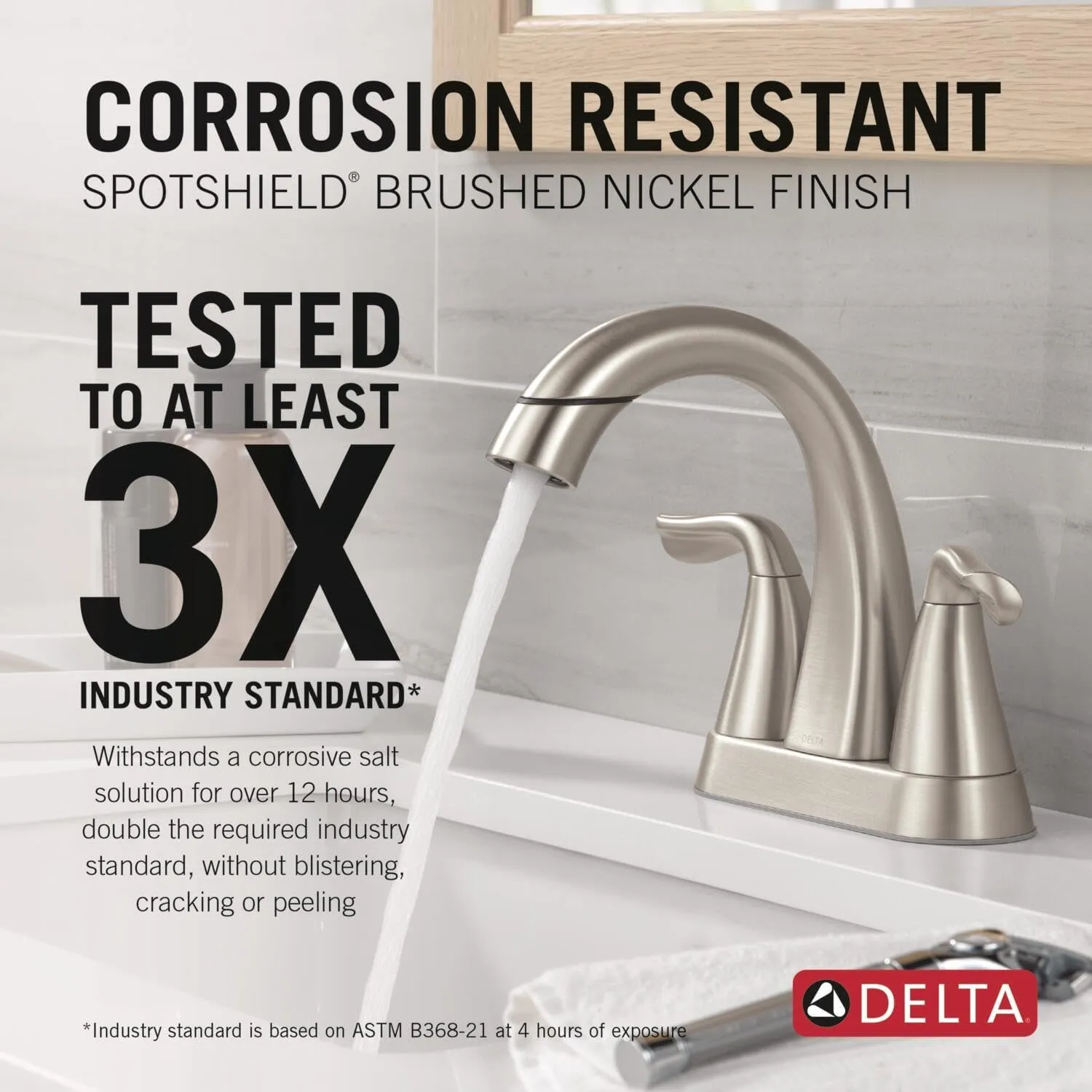Delta Arvo Pull-Down Centerset Bathroom Faucet, Brushed Nickel High Arc 3-Hole Bathroom Sink Faucet with Sprayer, Push-Pop Drain Assembly, SpotShield Nickel 25840LF-SPPD