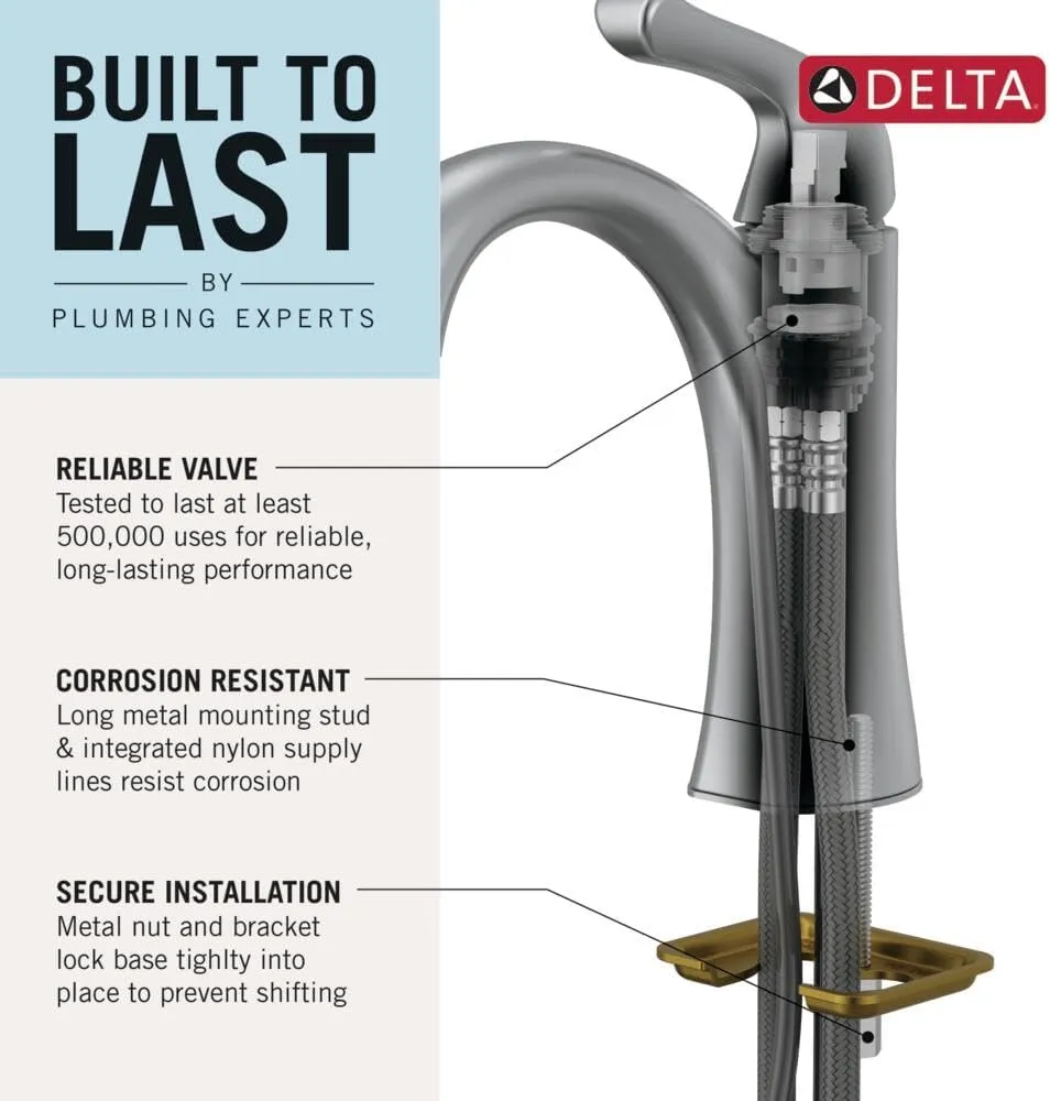 Delta Faucet Modern Single Hole Bathroom Faucet, Single Handle Bathroom Faucet Chrome, Bathroom Sink Faucet, 1 Hole Bathroom Faucet, Push Pop-Up Drain Assembly, 1.0 GPM, Chrome 581LF-GPM-PP