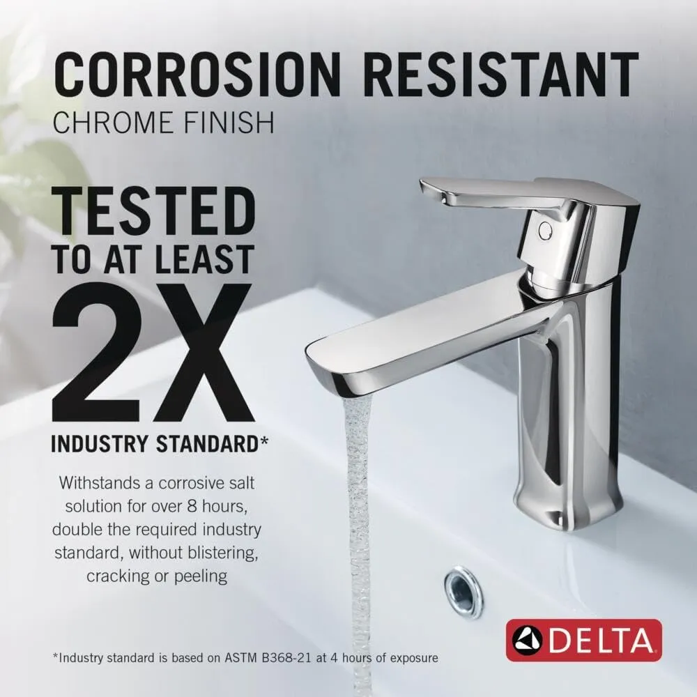 Delta Faucet Modern Single Hole Bathroom Faucet, Single Handle Bathroom Faucet Chrome, Bathroom Sink Faucet, 1 Hole Bathroom Faucet, Push Pop-Up Drain Assembly, 1.0 GPM, Chrome 581LF-GPM-PP