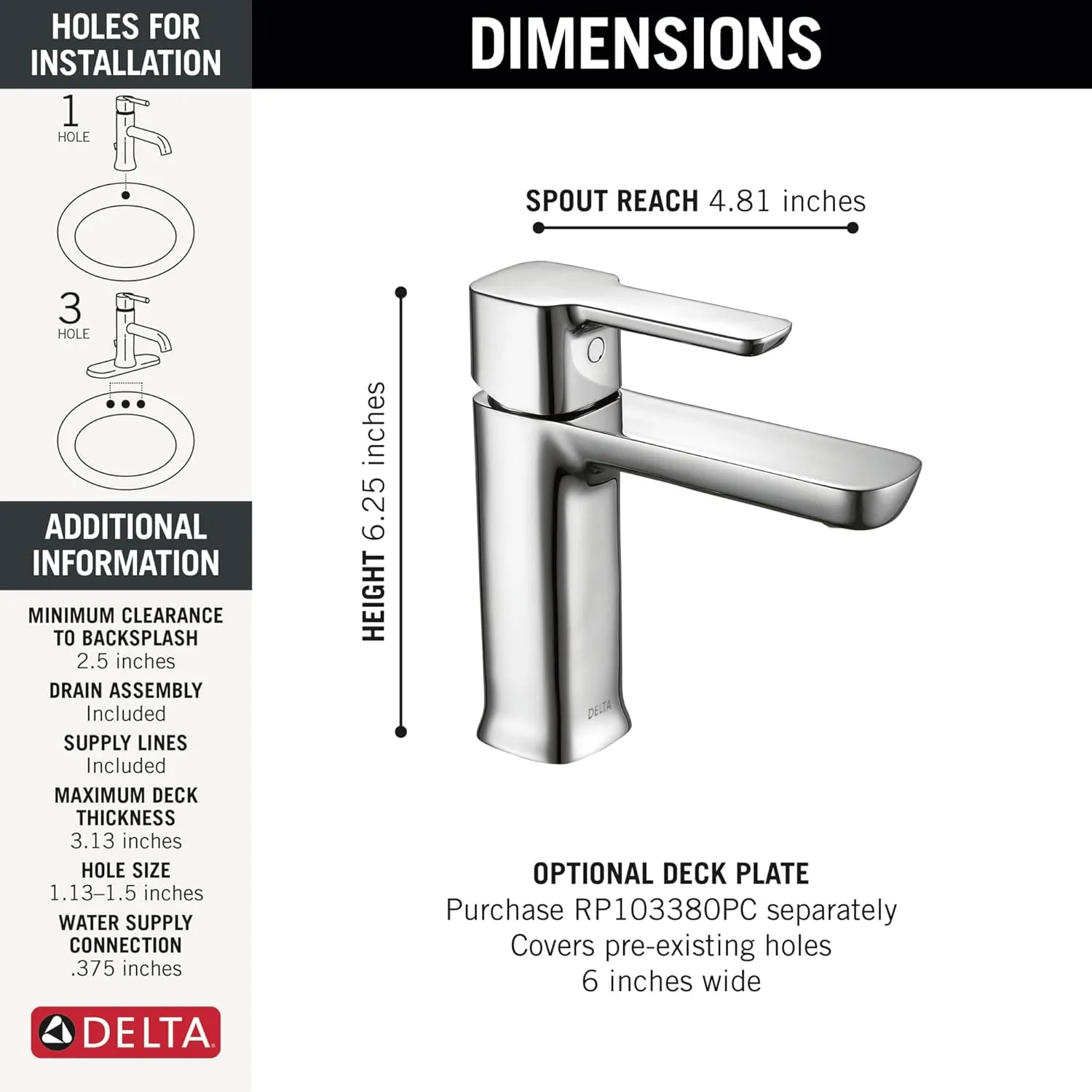Delta Faucet Modern Single Hole Bathroom Faucet, Single Handle Bathroom Faucet Chrome, Bathroom Sink Faucet, 1 Hole Bathroom Faucet, Push Pop-Up Drain Assembly, 1.0 GPM, Chrome 581LF-GPM-PP