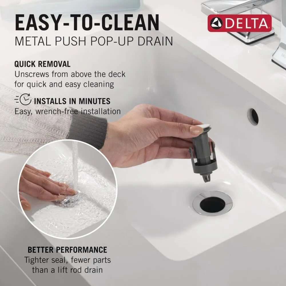 Delta Faucet Modern Single Hole Bathroom Faucet, Single Handle Bathroom Faucet Chrome, Bathroom Sink Faucet, 1 Hole Bathroom Faucet, Push Pop-Up Drain Assembly, 1.0 GPM, Chrome 581LF-GPM-PP