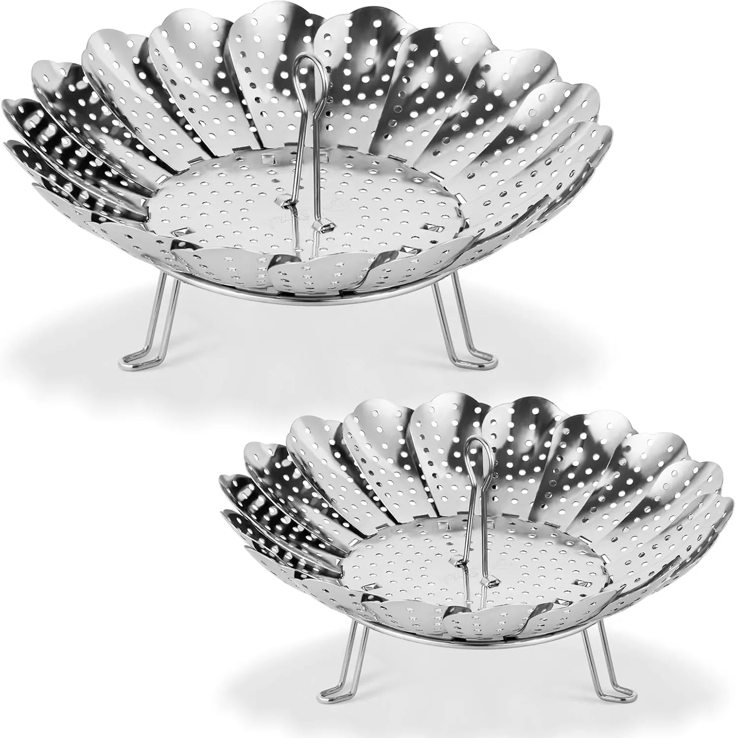 DELUXE 2-Pieces Steamer Basket Stainless Steel, Vegetable Steamer for Cooking Multifunctional Folding Veggie Insert 3 5 8 Quart Instant Pot Steam Cooling Rack Expandable to Fit Pressure Cooker