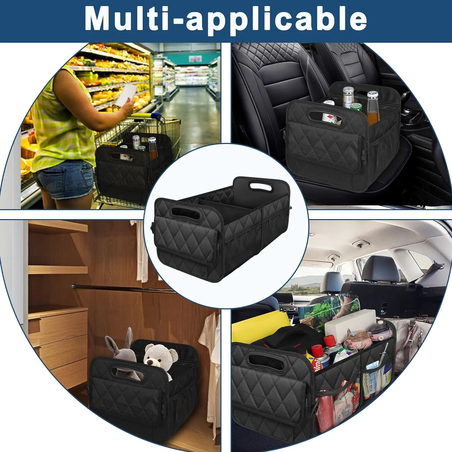 Deosk Car Trunk Organizer and Storage with 6 Big Pockets, Waterproof Polyester Trunk Organizer for SUV, Minivan, Truck (Large, Black)