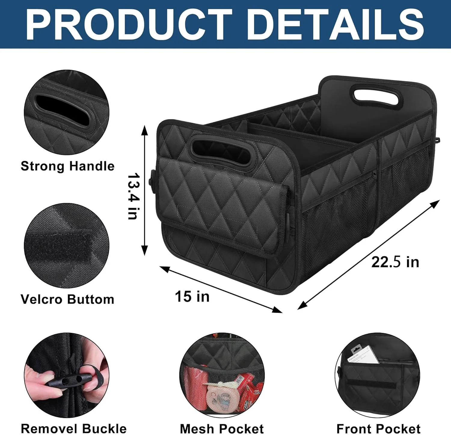 Deosk Car Trunk Organizer and Storage with 6 Big Pockets, Waterproof Polyester Trunk Organizer for SUV, Minivan, Truck (Large, Black)