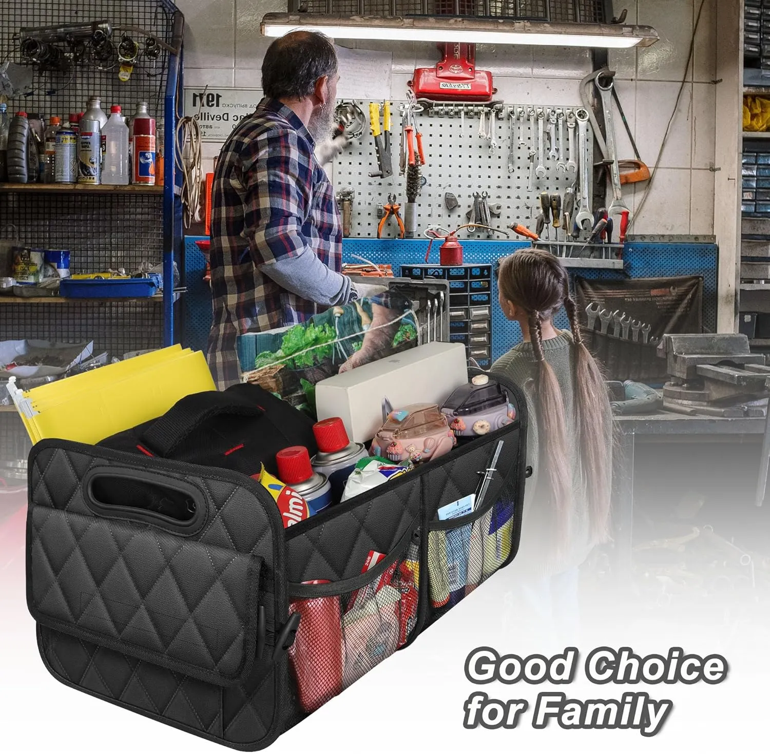 Deosk Car Trunk Organizer and Storage with 6 Big Pockets, Waterproof Polyester Trunk Organizer for SUV, Minivan, Truck (Large, Black)