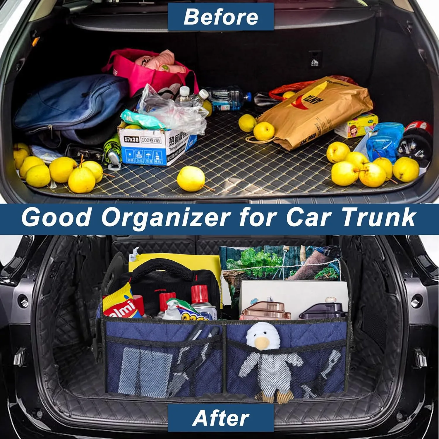 Deosk Car Trunk Organzier for suv,Car Organziers and Storage with 6 Big Pocket,Car Accessories for Women/Men 50L Waterproof Polyester Trunk Organzier for Car/SUV/Minivan/Truck(Medium, Dark Blue)