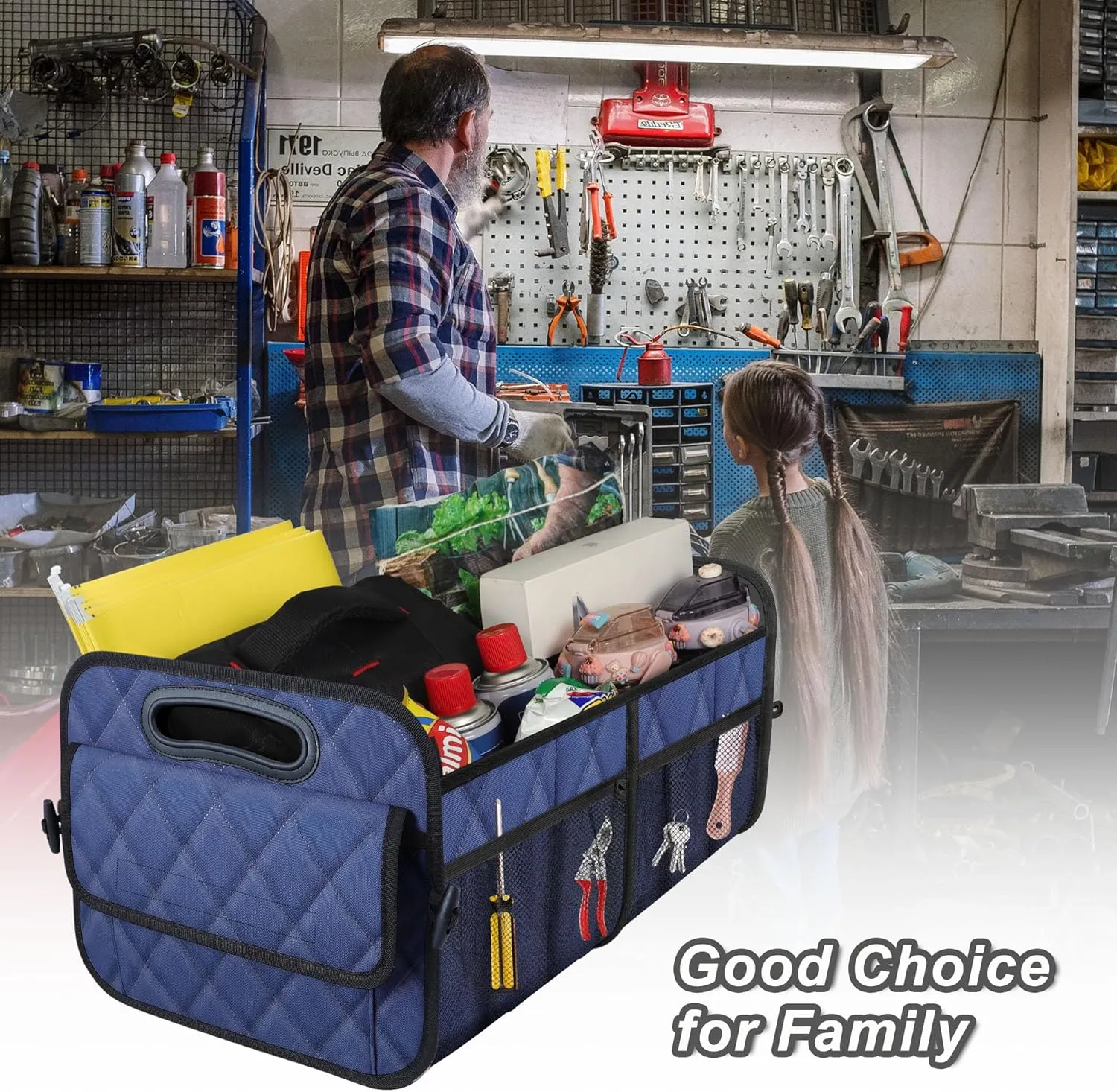 Deosk Car Trunk Organzier for suv,Car Organziers and Storage with 6 Big Pocket,Car Accessories for Women/Men 50L Waterproof Polyester Trunk Organzier for Car/SUV/Minivan/Truck(Medium, Dark Blue)