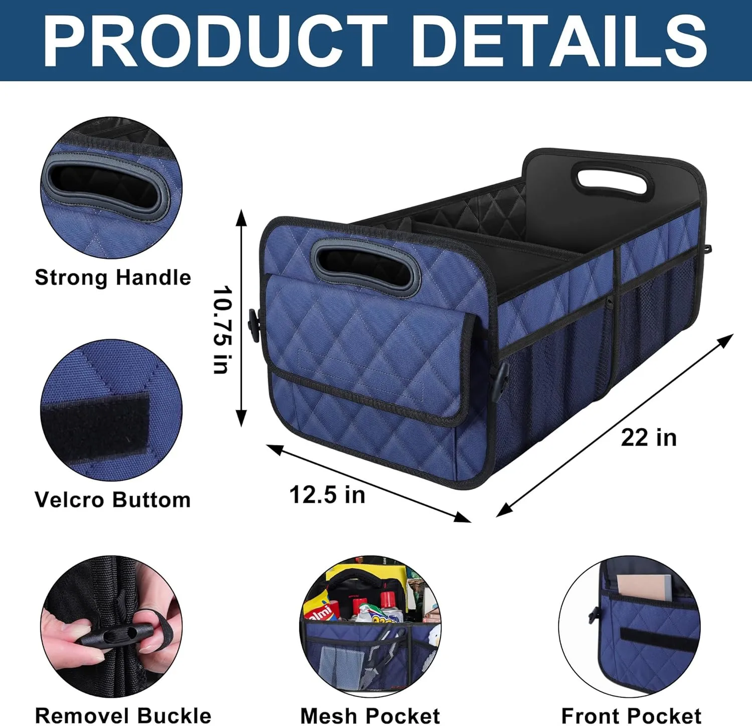 Deosk Car Trunk Organzier for suv,Car Organziers and Storage with 6 Big Pocket,Car Accessories for Women/Men 50L Waterproof Polyester Trunk Organzier for Car/SUV/Minivan/Truck(Medium, Dark Blue)