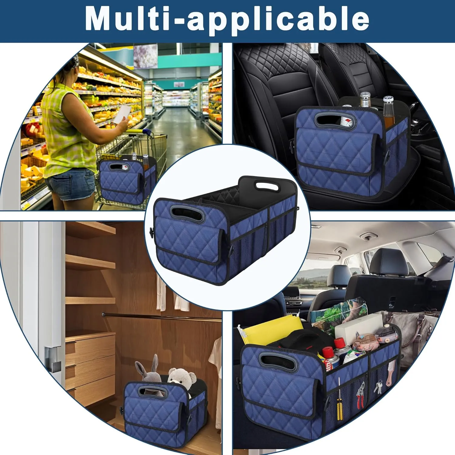 Deosk Car Trunk Organzier for suv,Car Organziers and Storage with 6 Big Pocket,Car Accessories for Women/Men 50L Waterproof Polyester Trunk Organzier for Car/SUV/Minivan/Truck(Medium, Dark Blue)