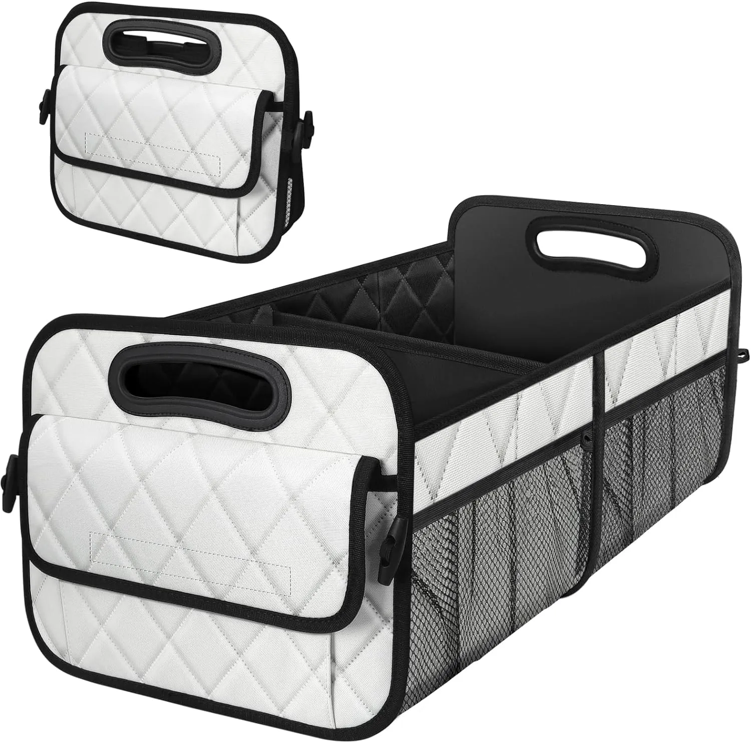 Deosk Trunk Organizer with 6 Pockets - Car Storage Accessory for SUVs, Minivans, and Trucks - 50L Waterproof Polyester (Medium, Beige)