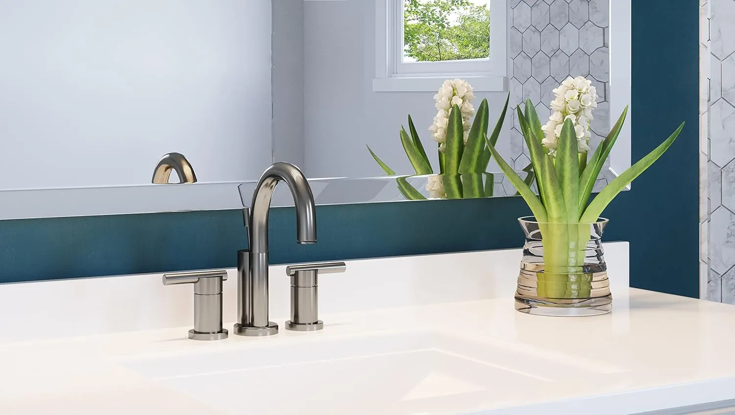 Design House 525733 Geneva Widespread Bathroom Faucet, Satin Nickel, 2-Handle
