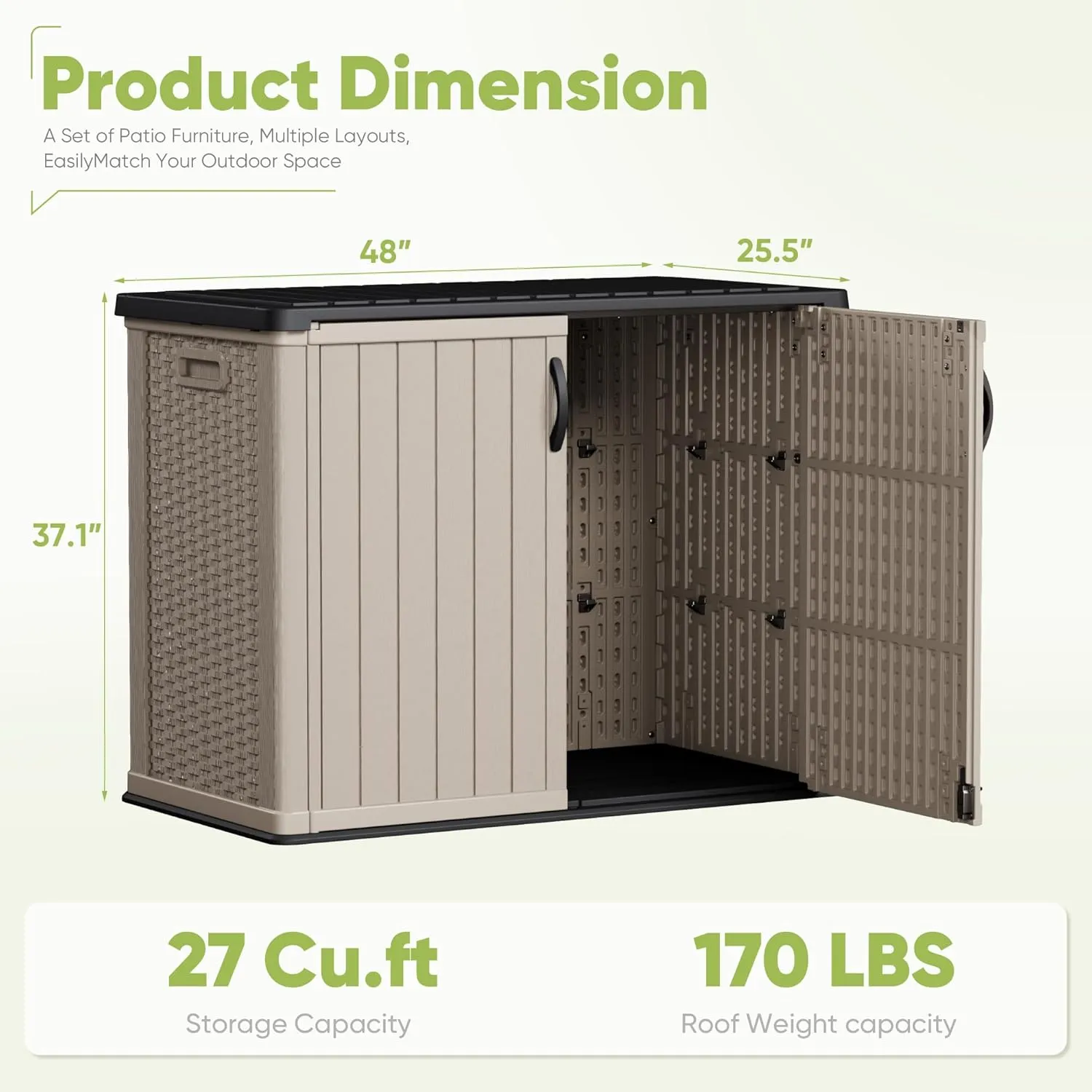 Devoko Outdoor Storage Cabinet 26 Cu Ft with Pad-Lockable Doors, Horizontal Storage Shed Waterproof Patio Tools Storage Box for Sofa Cushions, Gardening Tools and Accessories (Beige)