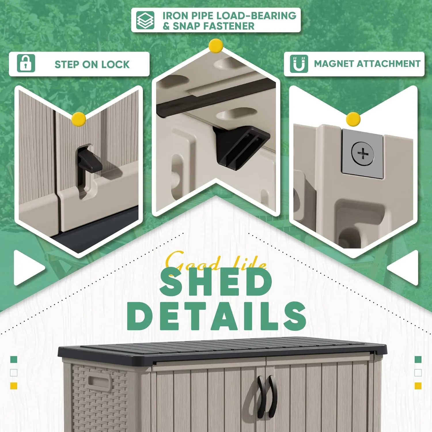 Devoko Outdoor Storage Cabinet 26 Cu Ft with Pad-Lockable Doors, Horizontal Storage Shed Waterproof Patio Tools Storage Box for Sofa Cushions, Gardening Tools and Accessories (Beige)