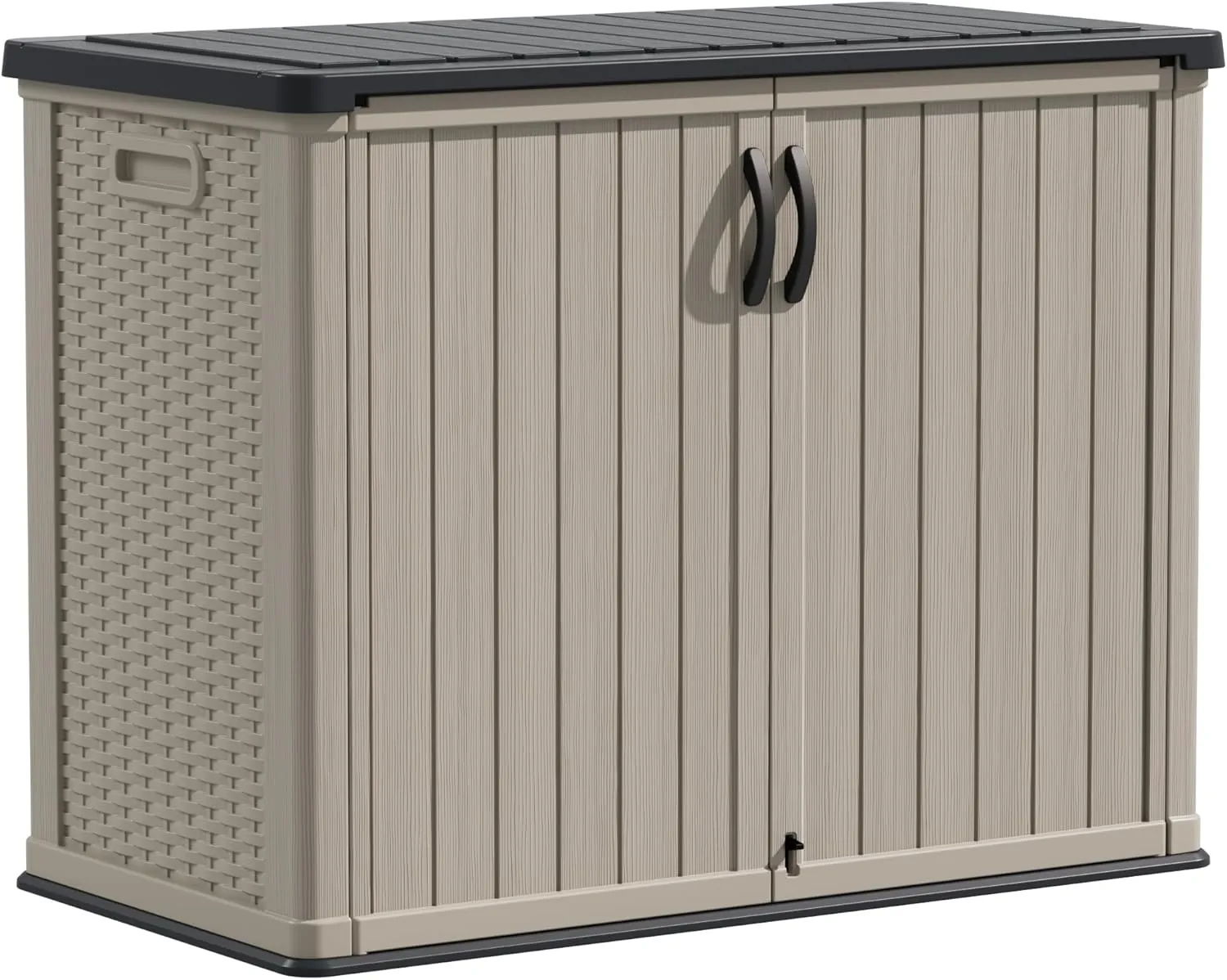 Devoko Outdoor Storage Cabinet 26 Cu Ft with Pad-Lockable Doors, Horizontal Storage Shed Waterproof Patio Tools Storage Box for Sofa Cushions, Gardening Tools and Accessories (Beige)
