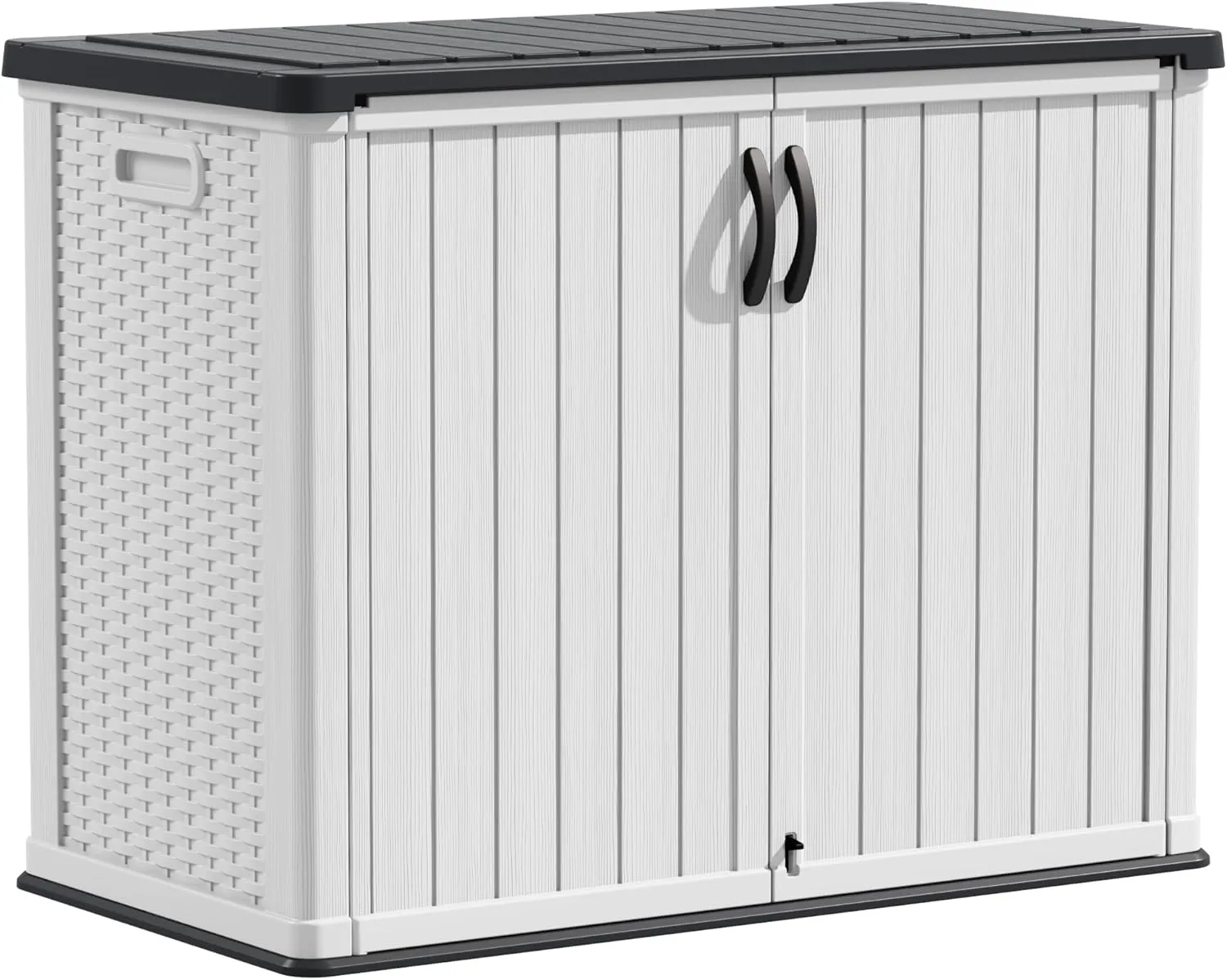 Devoko Outdoor Storage Cabinet 26 Cu Ft with Pad-Lockable Doors, Horizontal Storage Shed Waterproof Patio Tools Storage Box for Sofa Cushions, Gardening Tools and Accessories (White)