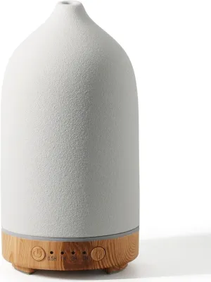 Diffuserlove Ceramic Essential Oil Diffuser for Room, Home, Bedroom - Aromatherapy Air Diffuser With Yellow Wood Pattern Base