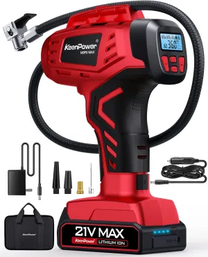 Digital Cordless Tire Inflator Portable Air Compressor Automatic 160PSI w/Gauge Screen & 4 N Smart Mode & Dual Power Supply, Rechargeable 21V Battery Powered Handheld Air Pump, Car Tire Pump