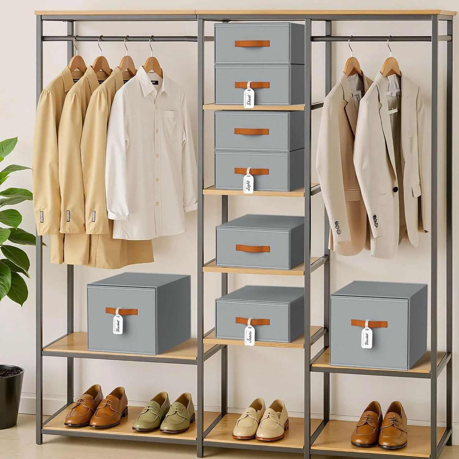 DIMJ Closet Organizers and Storage- Fabric Stackable Storage Drawers Shelf Organizer for Clothes, Underwear, Sweaters, Collapsible Storage Bins for Wardrobe, Bedroom, Shelves