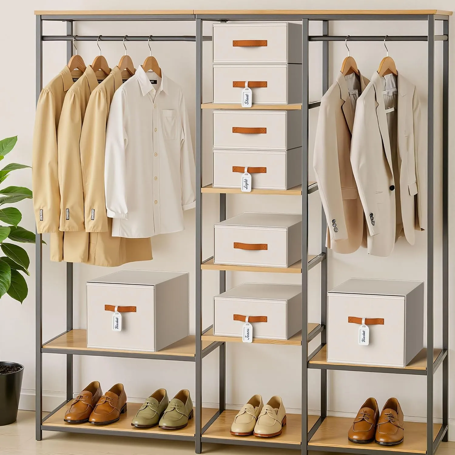 DIMJ Closet Organizers and Storage - Fabric Storage Bins with Drawers Stackable Closet Bins with Labels for Clothes, Sweaters, Bedding, Collapsible Storage Cubes for Bedroom, Living Room, Shelf