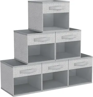 DIMJ Collapsible Storage Cubes, 6 Packs Cube Storage Bins with Window, Fabric Storage Baskets for Shelves, Closet Storage Boxes for Clothes, Toys, Books, 11 Inches Sundries Blended
