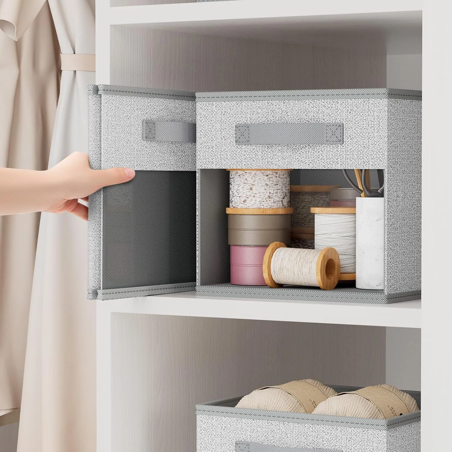 DIMJ Collapsible Storage Cubes, 6 Packs Cube Storage Bins with Window, Fabric Storage Baskets for Shelves, Closet Storage Boxes for Clothes, Toys, Books, 11 Inches Sundries Blended