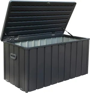 Domi 120 Gallon Deck Box, Patio Storage Box with Resin Lid, Steel Tool Waterproof Outdoor Storage Container for Outside Cushions, Lockable Outdoor Storage Bin for Garden and Pools Tools (Gray)
