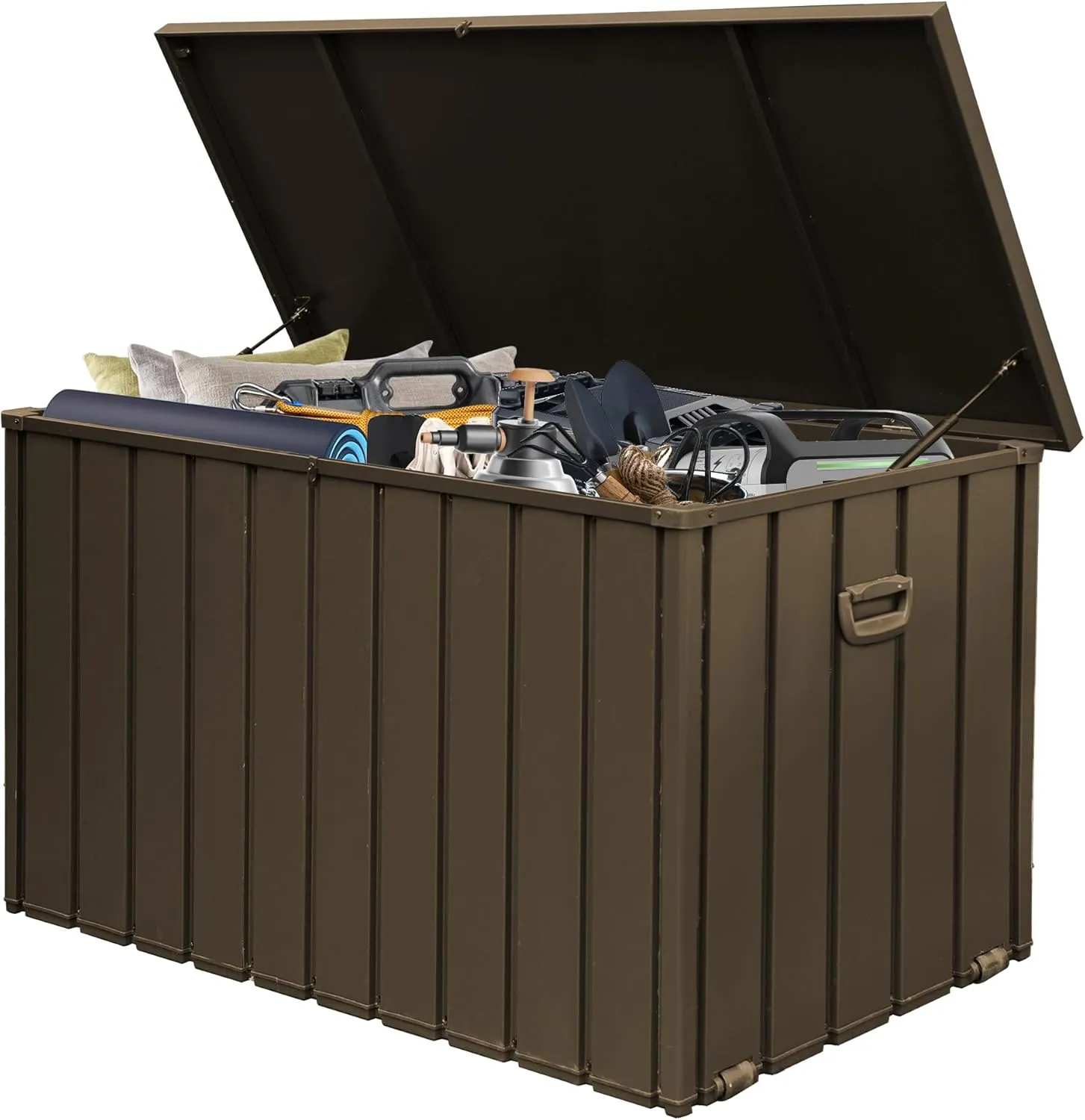 Domi 200 Gallon Deck Box Outdoor Storage Box, Lockable Storage Cabinet Deck Box Outdoor Waterproof, Large Metal Storage Bin for Patio Furniture Cushions Garden Tools Pool-Supplies, Brown