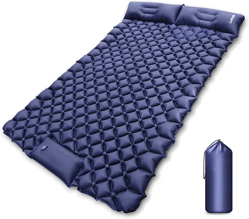 Double Camping Sleeping Pad,Inflatable 2 Person Sleeping Mattress with 2 Pillows,Ultralight Waterproof Compact Air Mat,Built-in Foot Pump,for Backpacking,Hiking,Tent Traveling,Camping