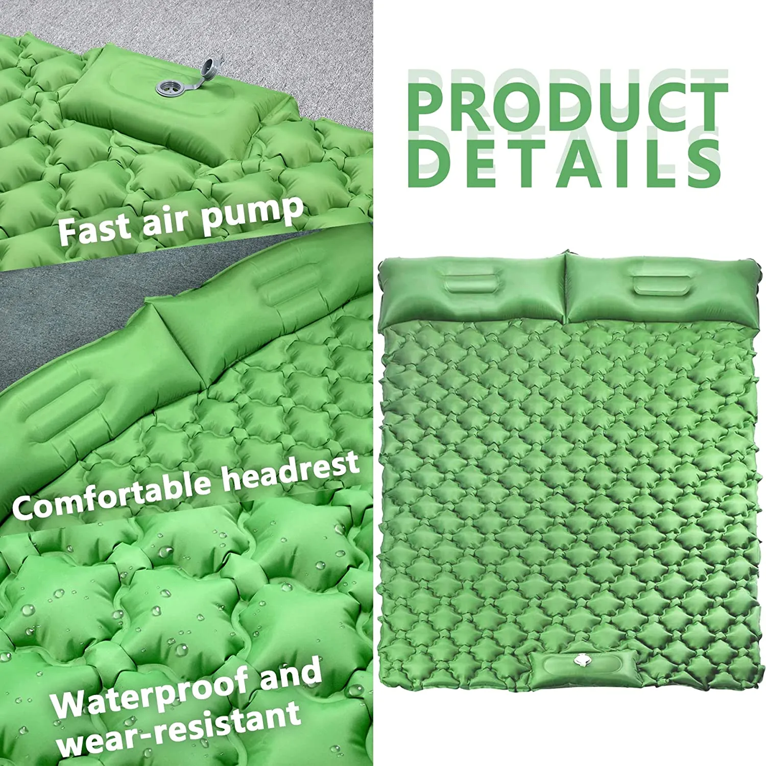 Double Camping Sleeping Pad,Inflatable 2 Person Sleeping Mattress with 2 Pillows,Ultralight Waterproof Compact Air Mat,Built-in Foot Pump,for Backpacking,Hiking,Tent Traveling,Camping