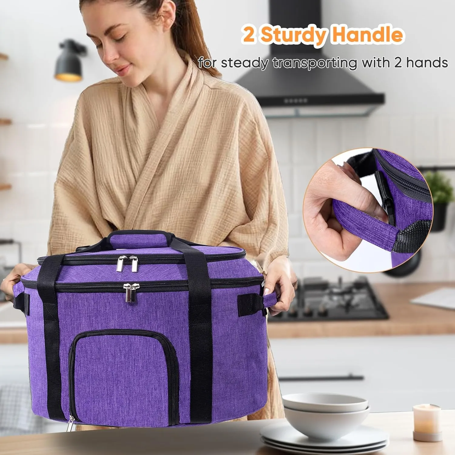 Double-Layer Slow Cooker Carrying Bag for 6-8 Quart CrockPot and Hamlton Beach, Travel Bag With Lid Fastener, Portable Carrier Case With See-Through Window