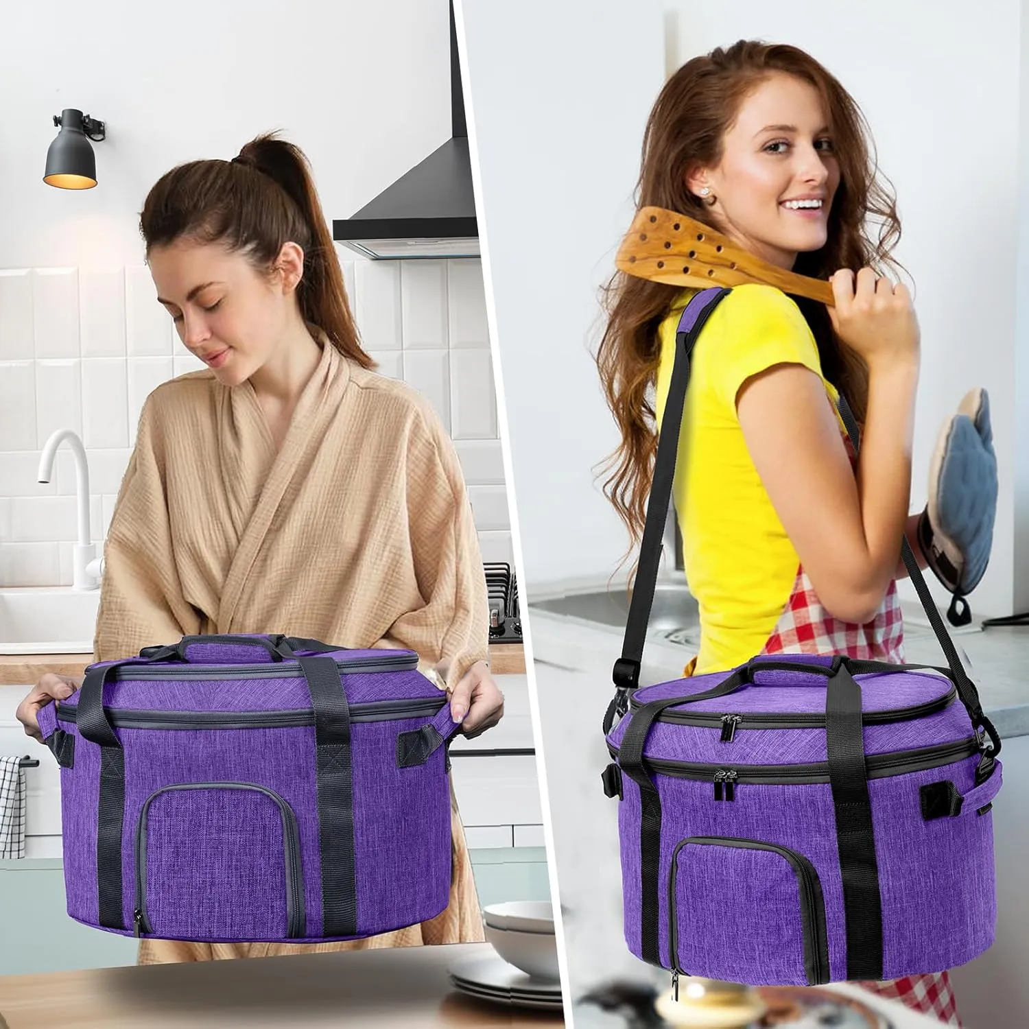 Double-Layer Slow Cooker Carrying Bag for 6-8 Quart CrockPot and Hamlton Beach, Travel Bag With Lid Fastener, Portable Carrier Case With See-Through Window