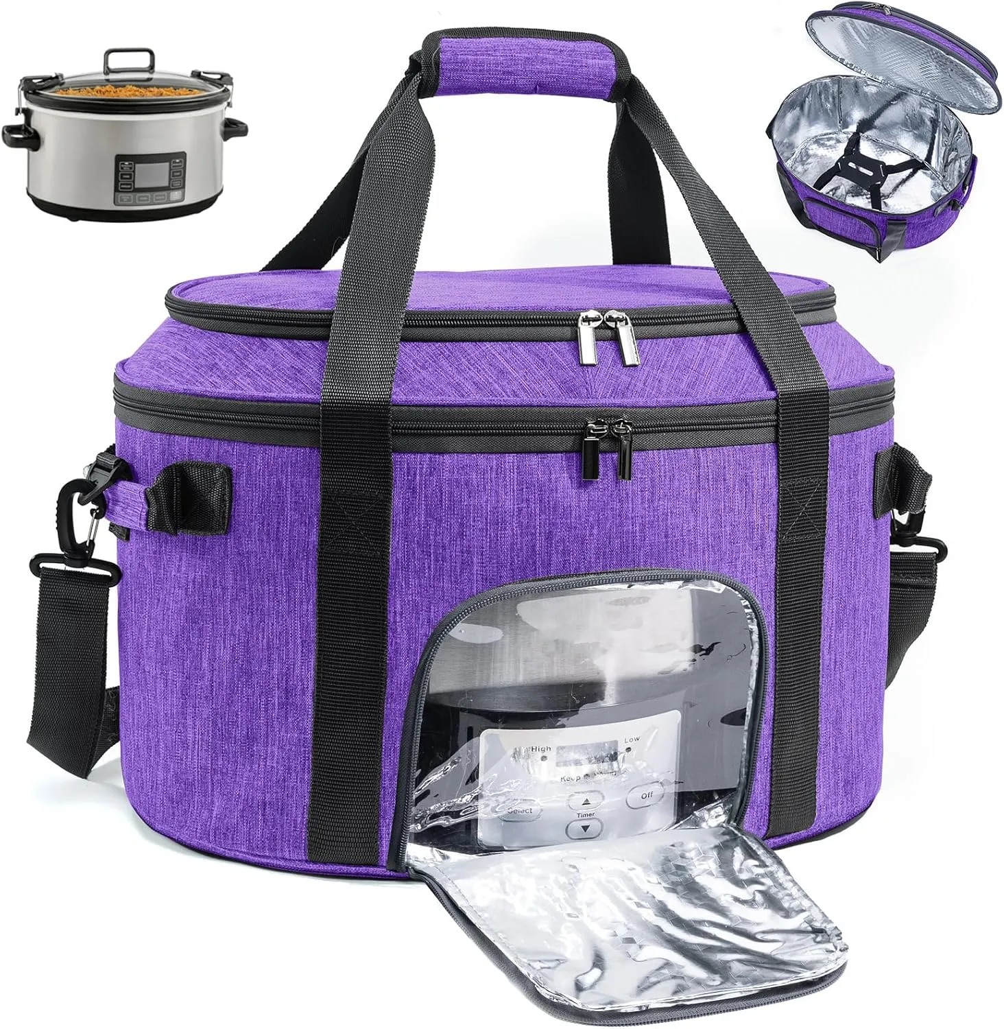 Double-Layer Slow Cooker Carrying Bag for 6-8 Quart CrockPot and Hamlton Beach, Travel Bag With Lid Fastener, Portable Carrier Case With See-Through Window